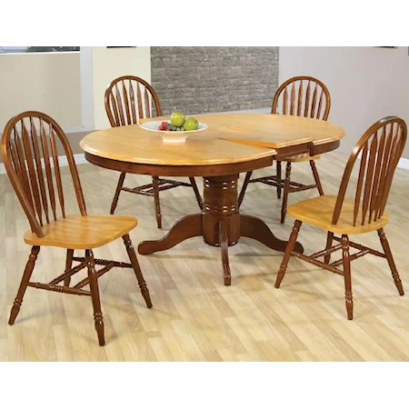 5 Piece Oval Pedestal Table & Windsor Side Chair Dining Set